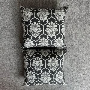 Black White Green Damask Throw Pillows Set of 2 Down Filled 16x16 Sofa Decor